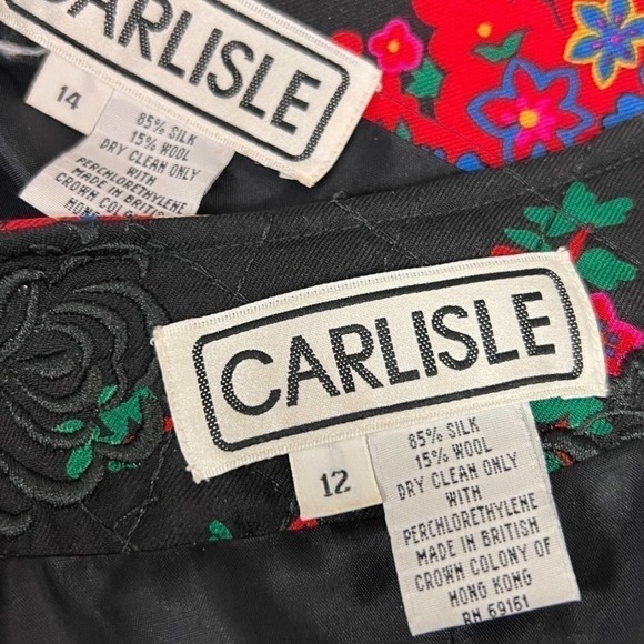 Carlisle 2 PC Silk Wool Black Floral skirt & Jacket Set Suit NWOT Sz 12 - Picture 8 of 8